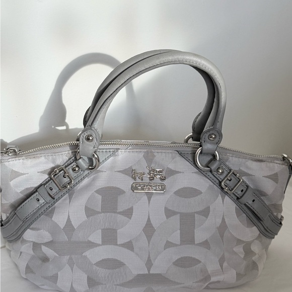 Coach Signature Gray Jacquard Satchel Bag with Leather Trim & Top Zip - Picture 1 of 16